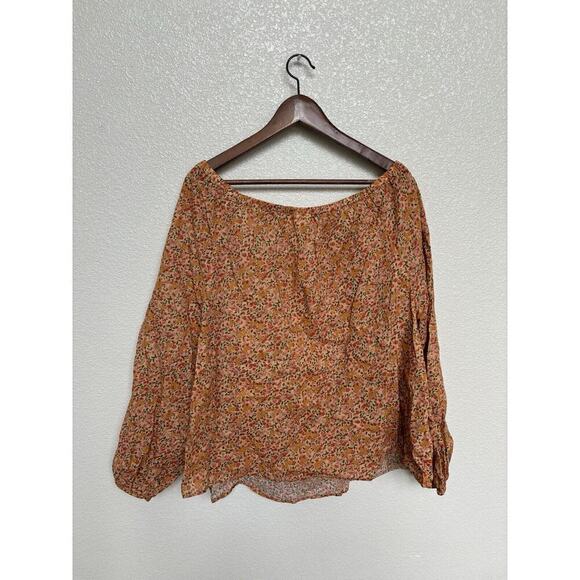 NEW ANA boho floral off shoulder blouse long sleeve womens 1x fall brown hippie - Picture 5 of 5